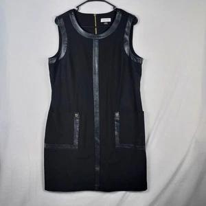 Vestido Calvin Klein Negro Imitación Cuero Ribete Talla 14 Nuevo con Etiquetas Cambio Sin Mangas - Imagen 1 de 11