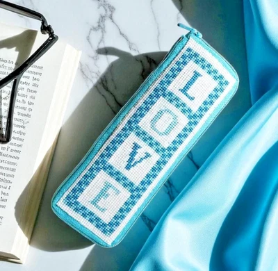 Handstitched Reading Glasses Pouch – Velvet Backing & Zipper Closure - Image 1 of 3