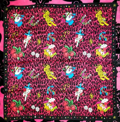 Vintage Betsey Johnson Y2K Pink Leopard Cherries Skull Dagger Tattoo Dress Scarf - Image 1 of 3