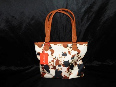 Montana West NWT Brown Cow Print Stripe Canvas Tote Bag Top Handle Purse NEW - Image 1 of 4