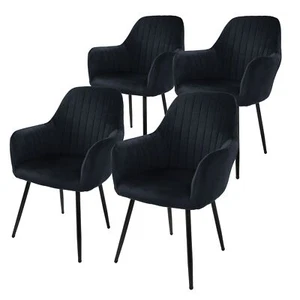 4x Silla de comedor/salón asiento ergonómico de terciopelo negro, patas de metal - Imagen 1 de 7