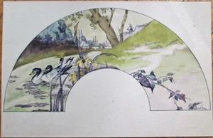 Acquerello dipinto a mano 1910 arte originale per ventilatore portatile, firmato Smith/artista - Foto 1 di 1