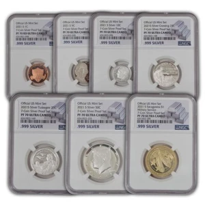 2021 7 Coin .999 Silver Proof Set - Bar label - NGC 70 - Picture 1 of 1