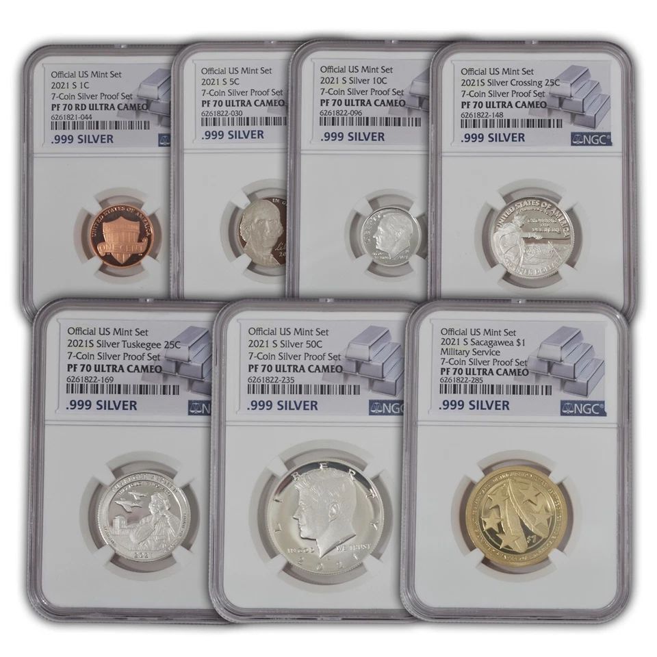 2021 7 Coin .999 Silver Proof Set - Bar label - NGC 70 - Image 1 of 1