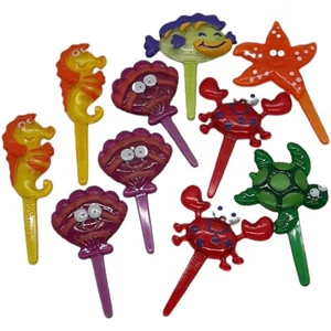 Vtg Lot of 10 Plastic Sealife Bakery Crafts Picks Seahorse Turtle Fish Crab READ - Picture 1 of 11