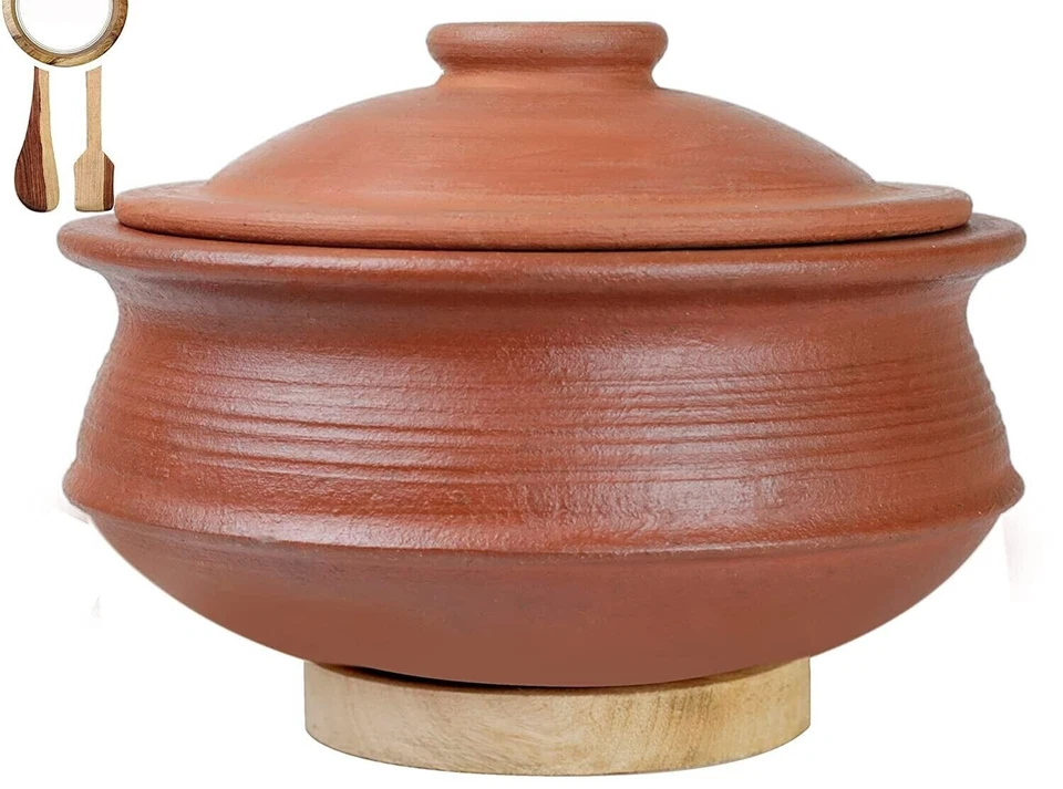 Handmade Clay Biryani Handi Pot for Cooking and Serving with Lid 4 Liter Red - Image 1 of 4