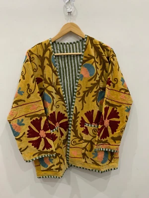 Chaqueta Kimono Bordada Suzani Terciopelo Mostaza | Chaqueta Bomber Bohemia Invierno Foto 1 de 4