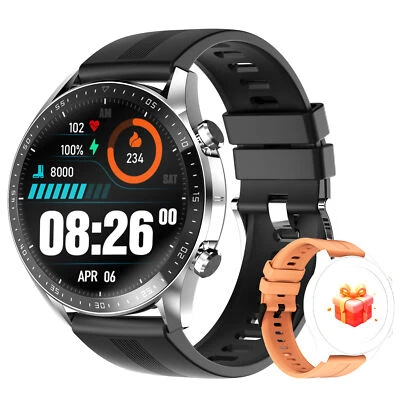 IOWODO Smartwatch Herren Fitnessuhr Rund Volle Touchscreen 5ATM Wasserdicht Sportuhr