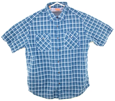 Merrell Mens Large Blue Pearl Snap Plaid Short Sleeve Casual Hiking Camp Shirt - Image 1 of 4