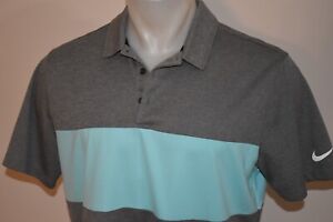 NIKE GOLF DRI-FIT Large Men's S/S Polyester Polo Shirt Gray Aqua Color Block