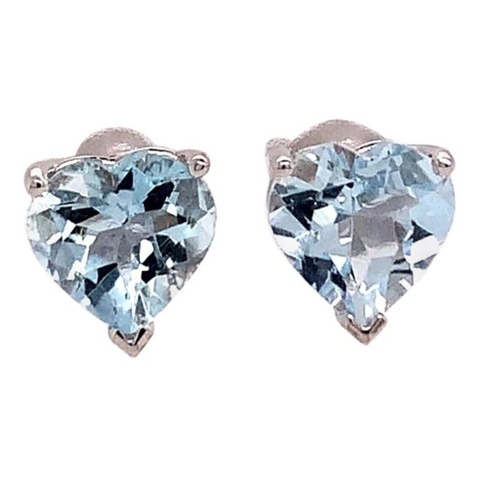 3.20 Carats Natural Aquamarine Gemstone Women Stud Earrings 14k White Gold j298 - Image 1 of 4