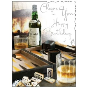 Jonny Javelin Open Male Birthday Card - Domino's & Whiskey Bottle 7.25" x 5.5" - Picture 1 of 1