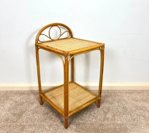 Vintage Boho Rattan And Bamboo Bedside Side Table With Shelf - Picture 1 of 9