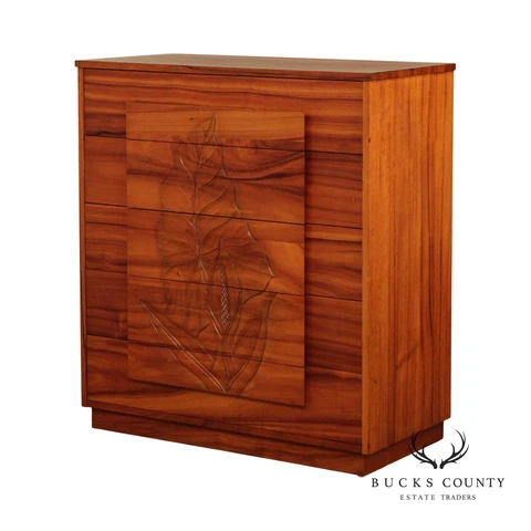 Mid Century Modern Hawaiian Carved Koa Wood Chest of Drawers Cover