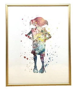 DOBBY Harry Potter Acuarela ENMARCADO Impresión Hogar Dormitorio Decoración 14" x 11" x 1-1/8" - Imagen 1 de 11