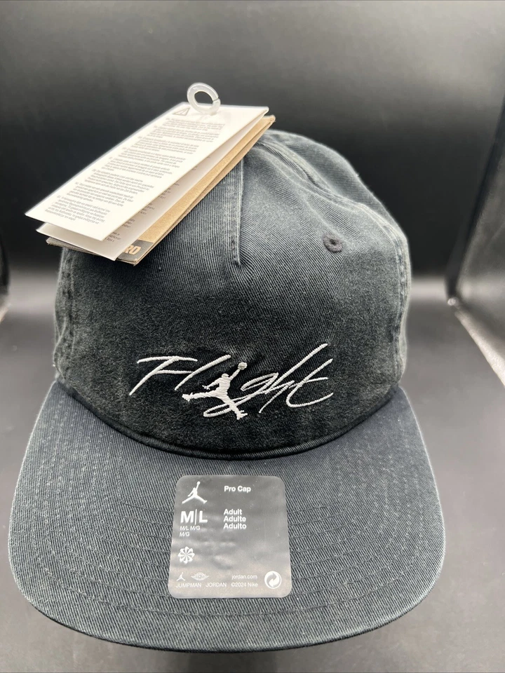 Nike Air Jordan Hat Flight Pro Strap 5-Panel Black/White Adjustable Cap Size M/L