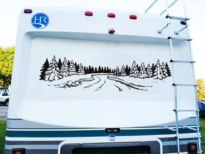 Camper RV Decal, Forest and Road Sticker, Horizontal Large Travel Logo, Graphics - Picture 1 of 8