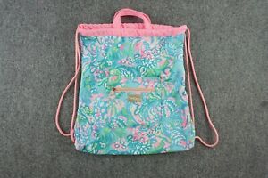 Lilly Pulitzer Bag Womens Pink Blue Kalidescope Coral Drawstring Backpack Beach