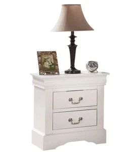 White Wood Bedroom Nightstand Bedside Table 2 Drawers Dresser End Side Accent - Picture 1 of 5