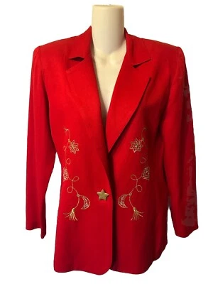 Vtg R & M RICHARDS by Karen Kwong Jacket Size 4 Red W/Gold / Silver  Embroidery - Изображение 1 из 4