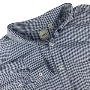 Rowm Men's 3XT Big & Tall Blue White Gingham Button-Down Shirt Long Sleeve - Picture 1 of 7