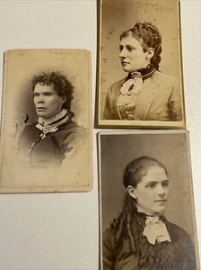 Antique Photos Lot of 3 Women Curls Black and White Sepia Cardboard - Picture 1 of 15