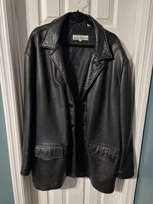Perry Ellis Men’s Black Leather Jacket, XXL - Image 1 of 4