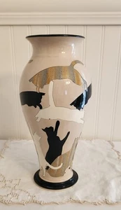 Vaughn Smith signierte Katze Silhouette Vase Westcote Glocke Keramik geschnitzte Tonschichten - Bild 1 von 9