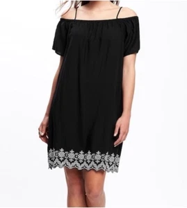 Old Navy Off-the-Shoulder BLACK Dress W/White Embroidery Detail At Hem XXL (NEW) - Picture 1 of 3