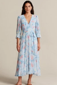 Polo Ralph Lauren Floral Wrap Dress 8 NWT $498 Viscose Midi Lined Elegant - Picture 1 of 4