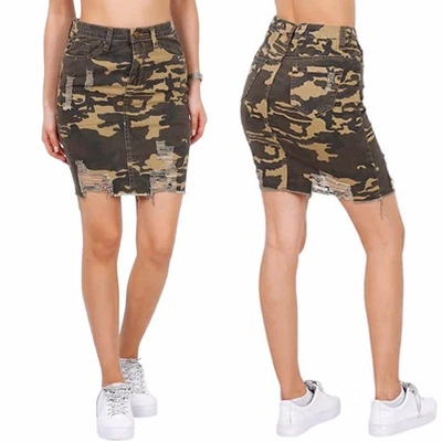 Damen Jeans Minirock Mini Rock Jeansrock Sommerrock Hüftrock Stretch Camouflage - Bild 1 von 4