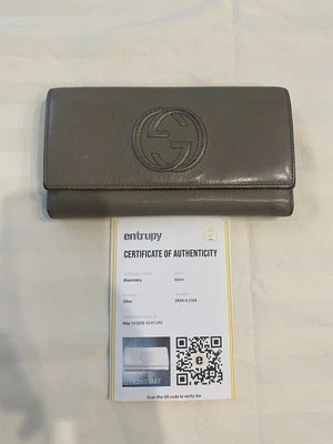 Cartera Larga GUCCI Soho Entrelazada G Cuero Gris/Gris Soho Cierre Botón  Foto 1 de 4