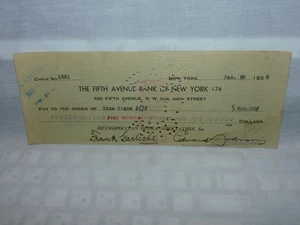 DATIERT 1938 METROPOLITAN OPERA HOUSE SINGER'S PAYROLL CHECK " CINA CIGNA " 100% - Bild 1 von 7