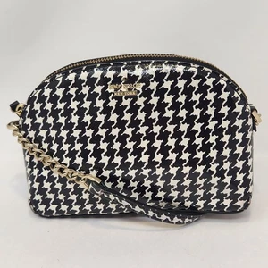 Borsa a tracolla Kate Spade Cameron Street Hilli Dome nera bianca pied de poule piccola - Foto 1 di 8