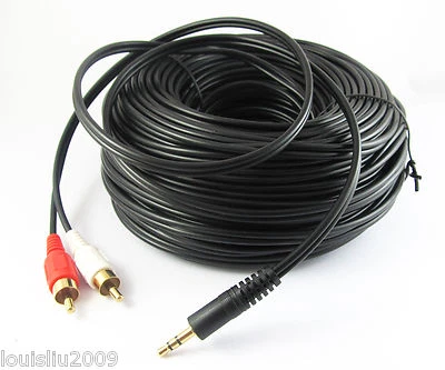 100Ft 30M Aux 3.5mm Gold Male Plug to 2 RCA Gold Male Stereo Audio Y Cable Cord - Image 1 of 4