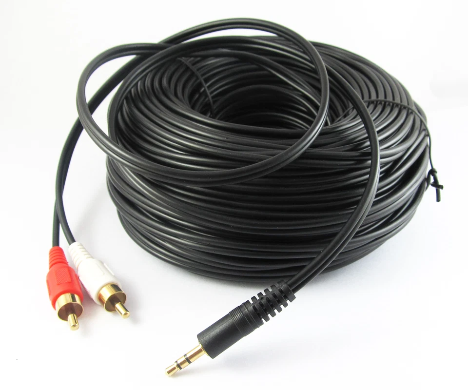 100Ft 30M Aux 3.5mm Gold Male Plug to 2 RCA Gold Male Stereo Audio Y Cable Cord - Image 1 of 4