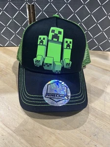 Minecraft Creeper Youth Snapback Trucker Black Green Mesh Back Hat - Picture 1 of 5