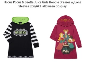 Hocus Pocus & Beetle Juice Girls Hoodie Dress w/Long Sleeves Sz 6/6X Halloween - Picture 1 of 7