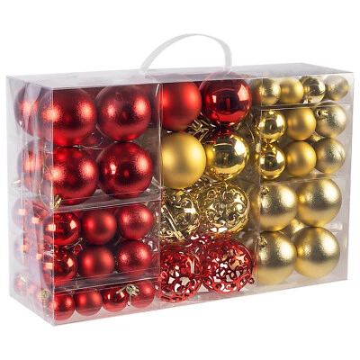 100er Weihnachtskugeln Kunststoff Rot Gold 3-4-6 cm Christbaumkugel Baumkugeln - Bild 1 von 4