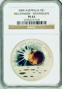 2000 Millennium Moonscape Australia .999 Silver 1 oz PL 63  NGC - Picture 1 of 2