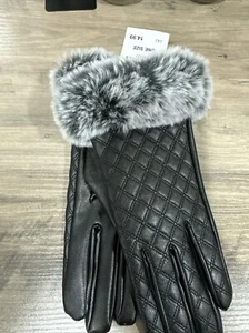 NWT LADIES FAUX LEATHER/ Faux Fur Patterned Gloves, One Size - Picture 1 of 1