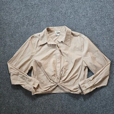 Jason Wu Top Womens Size Large Beige Khaki Twist Front Button Long Sleeve Casual - Image 1 of 4