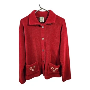 VINTAGE 90s Art Unlimited Sweater Size L Red With Apples On Pockets Made In USA - Picture 1 of 6