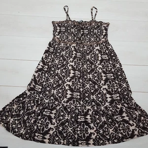 BM Summer A-Line Dress Size 16 Black Brown Tribal Sequins Stretch Strappy Casual - Picture 1 of 8