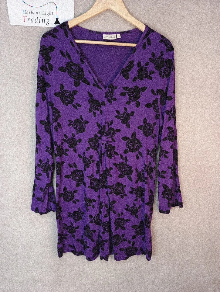 Adini Top/Short dress Tunic Purple Black Womens L2 16-18 Soft Jersey Casual Cosy - Image 1 of 4