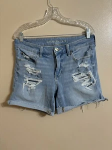 American Eagle Size 12 The Dream Short Light Wash Distressed Cuffed Shorts Midi - Picture 1 of 10