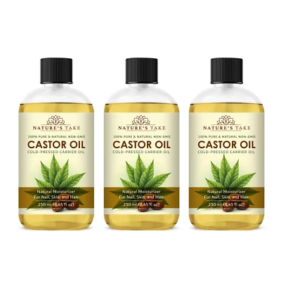 NATURE'S TAKE 100% Pure Organic Castor Oil Cold Pressed Hair & Skin Care 250ml ( Pack of 3 )