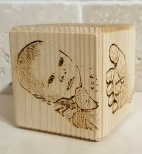 Personalised Solid Wood Baby Photo Block Laser Engraved Baby Birth Keepsake - Picture 1 of 7