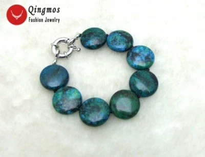 Натуральный 20 мм монета круглый зеленый хризоколла браслет для женщин ювелирные изделия 8» - Изображение 1 из 4
