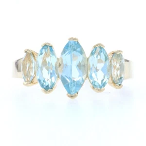 Sterling Silver Blue Topaz Ring - 925 Gold Plated Marquise Cut 2.95ctw Size 7 - Picture 1 of 9
